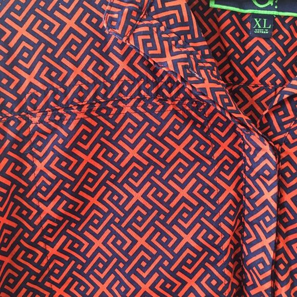 C. WONDER Navy Orange Geometric Print Cotton Popover Blouse XL Extra Large - Picture 4 of 8